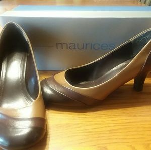 Tri-color Brown Color-Block Heels